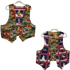 Handmade Reversible Vest Oversized Fall Thanksgiving‎ Christmas Holiday Print